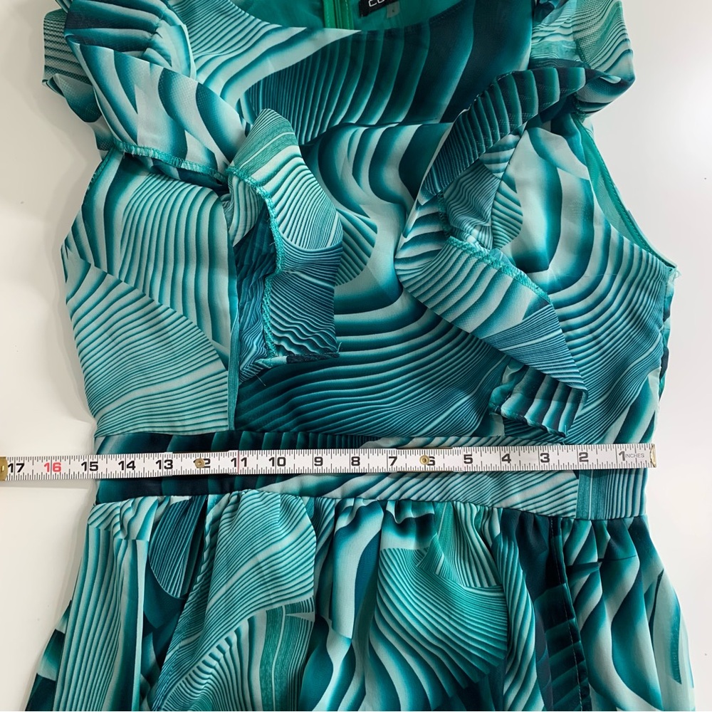 CQbyCQ Teal Maxi Dress with Ruffles Sleeveless Size Large Statement Dress - Picture 6 of 10